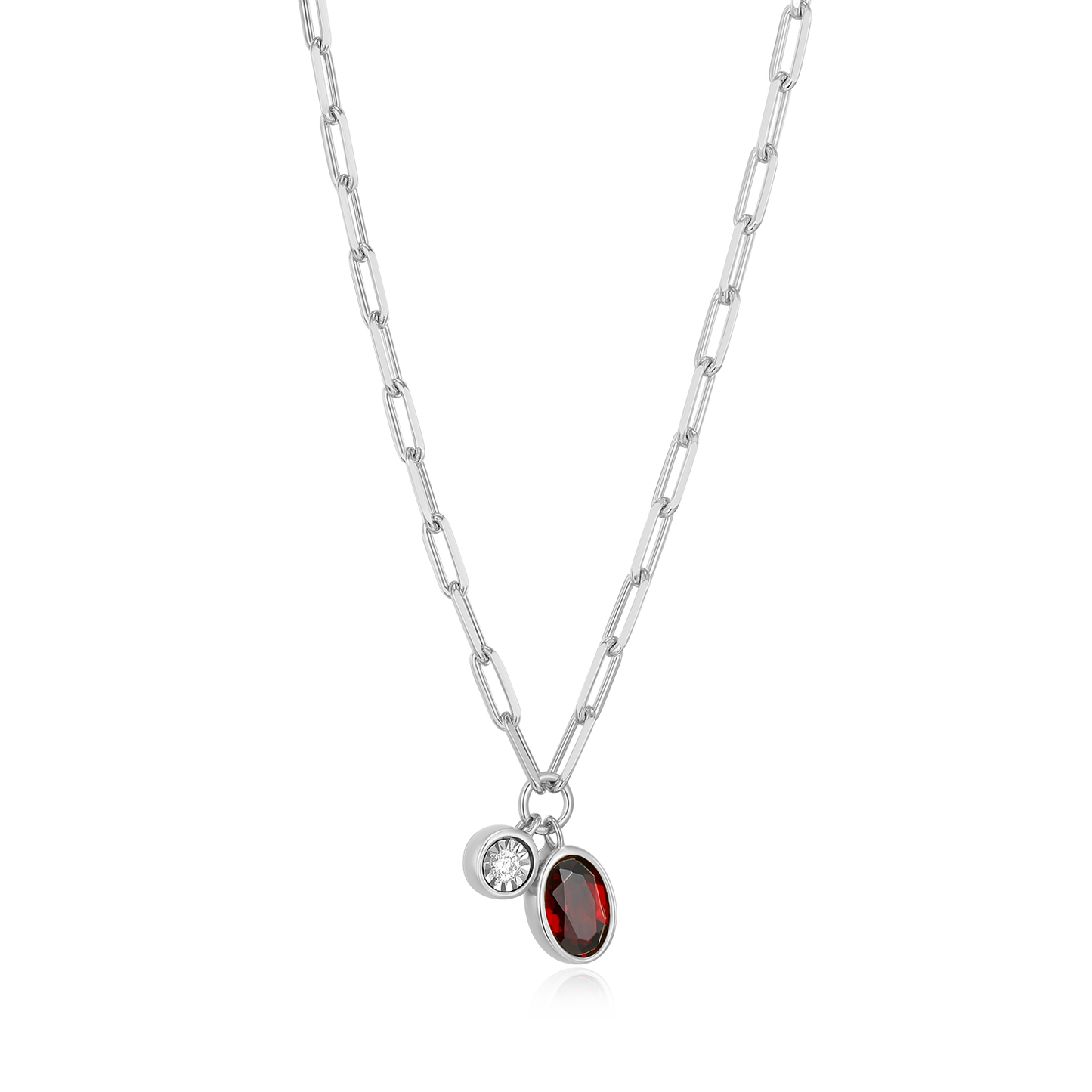 January Birthstone Genuine Garnet & Lab-Created Diamond Mini Paperclip Necklace in Rhodium-Plated Sterling Silver | M by Monte Luna