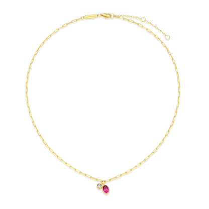 July Birthstone Lab-Created Ruby & Lab-Created Diamond Mini Paperclip Necklace in 14K Yellow Gold-Plated Sterling Silver | M by Monte Luna