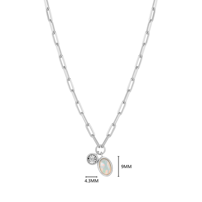 October Birthstone Lab-Created Opal & Lab-Created Diamond Mini Paperclip Necklace in Rhodium-Plated Sterling Silver | M by Monte Luna