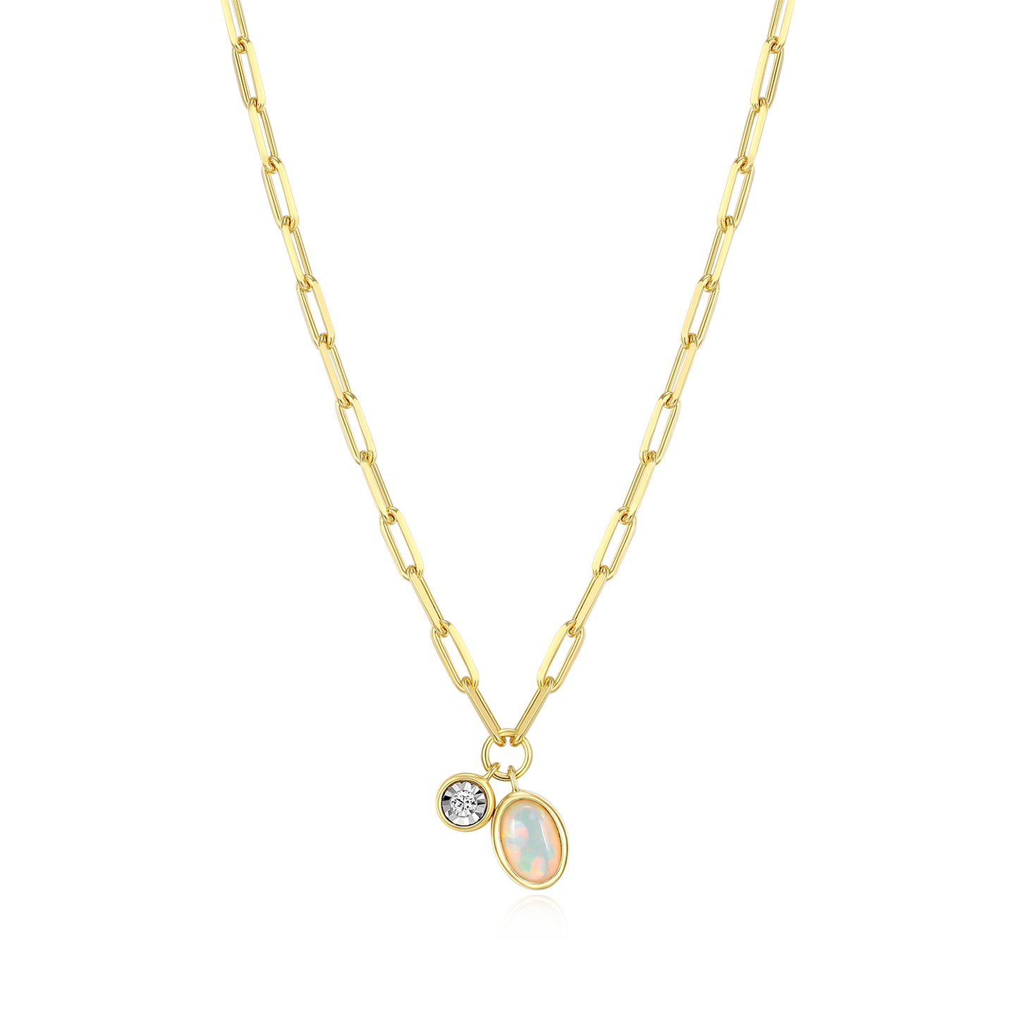 October Birthstone Lab-Created Opal & Lab-Created Diamond Mini Paperclip Necklace in 14K Yellow Gold-Plated Sterling Silver | M by Monte Luna