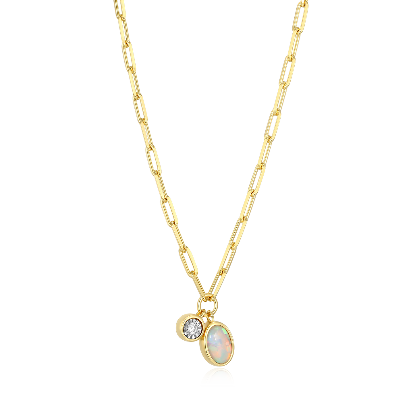 October Birthstone Lab-Created Opal & Lab-Created Diamond Mini Paperclip Necklace in 14K Yellow Gold-Plated Sterling Silver | M by Monte Luna