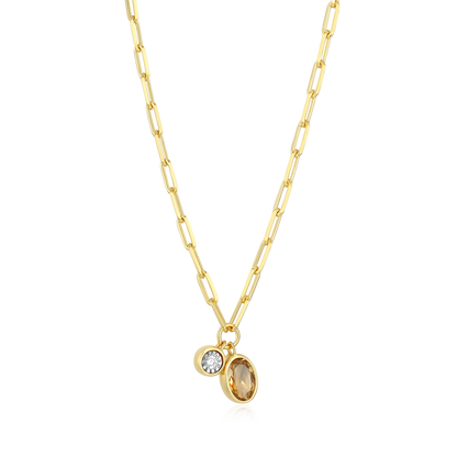 November Birthstone Genuine Citrine & Lab-Created Diamond Mini Paperclip Necklace in 14K Yellow Gold-Plated Sterling Silver | M by Monte Luna