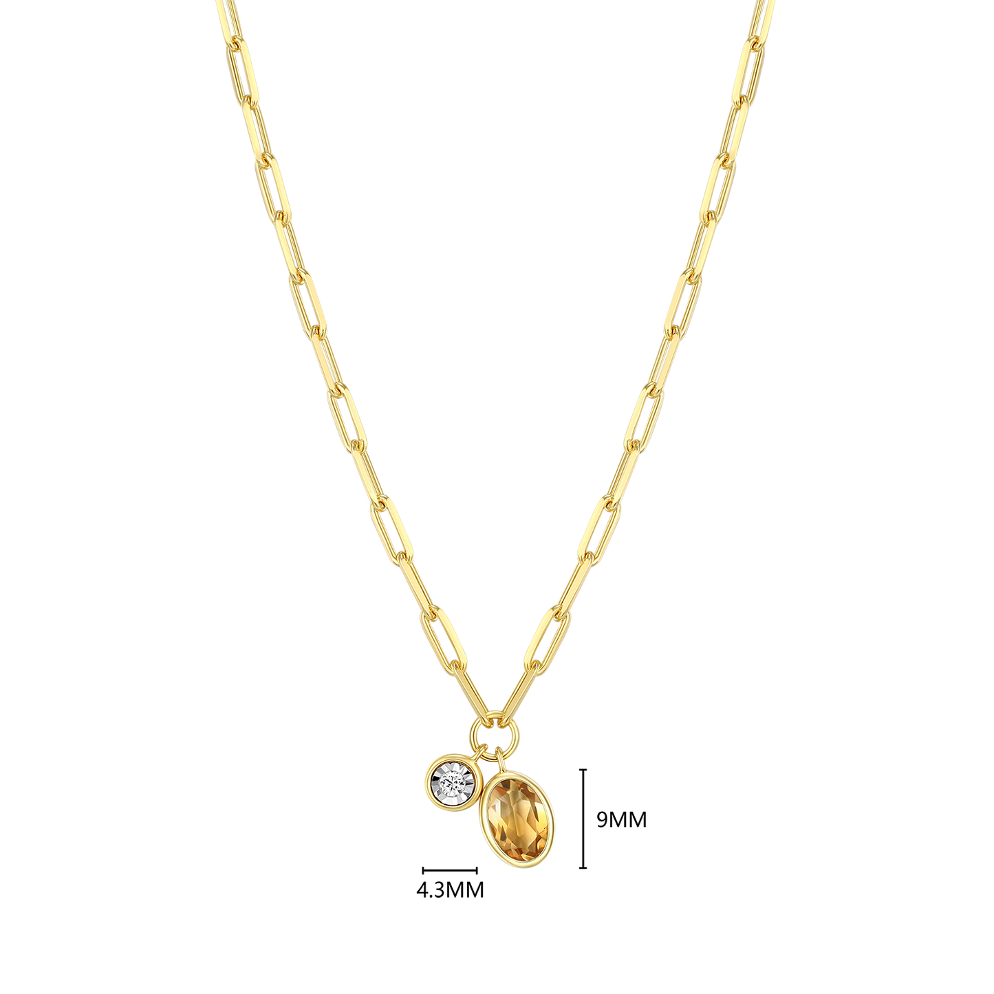 November Birthstone Genuine Citrine & Lab-Created Diamond Mini Paperclip Necklace in 14K Yellow Gold-Plated Sterling Silver | M by Monte Luna