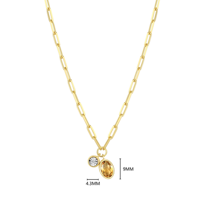 November Birthstone Genuine Citrine & Lab-Created Diamond Mini Paperclip Necklace in 14K Yellow Gold-Plated Sterling Silver | M by Monte Luna