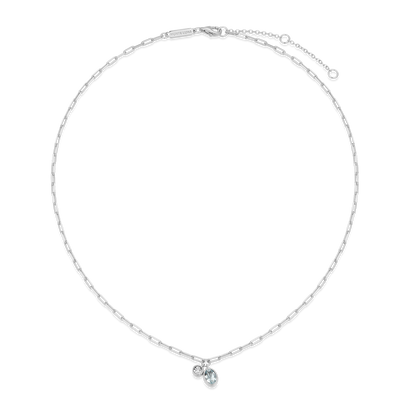 March Birthstone Genuine Aquamarine & Lab-Created Diamond Mini Paperclip Necklace in Rhodium-Plated Sterling Silver | M by Monte Luna
