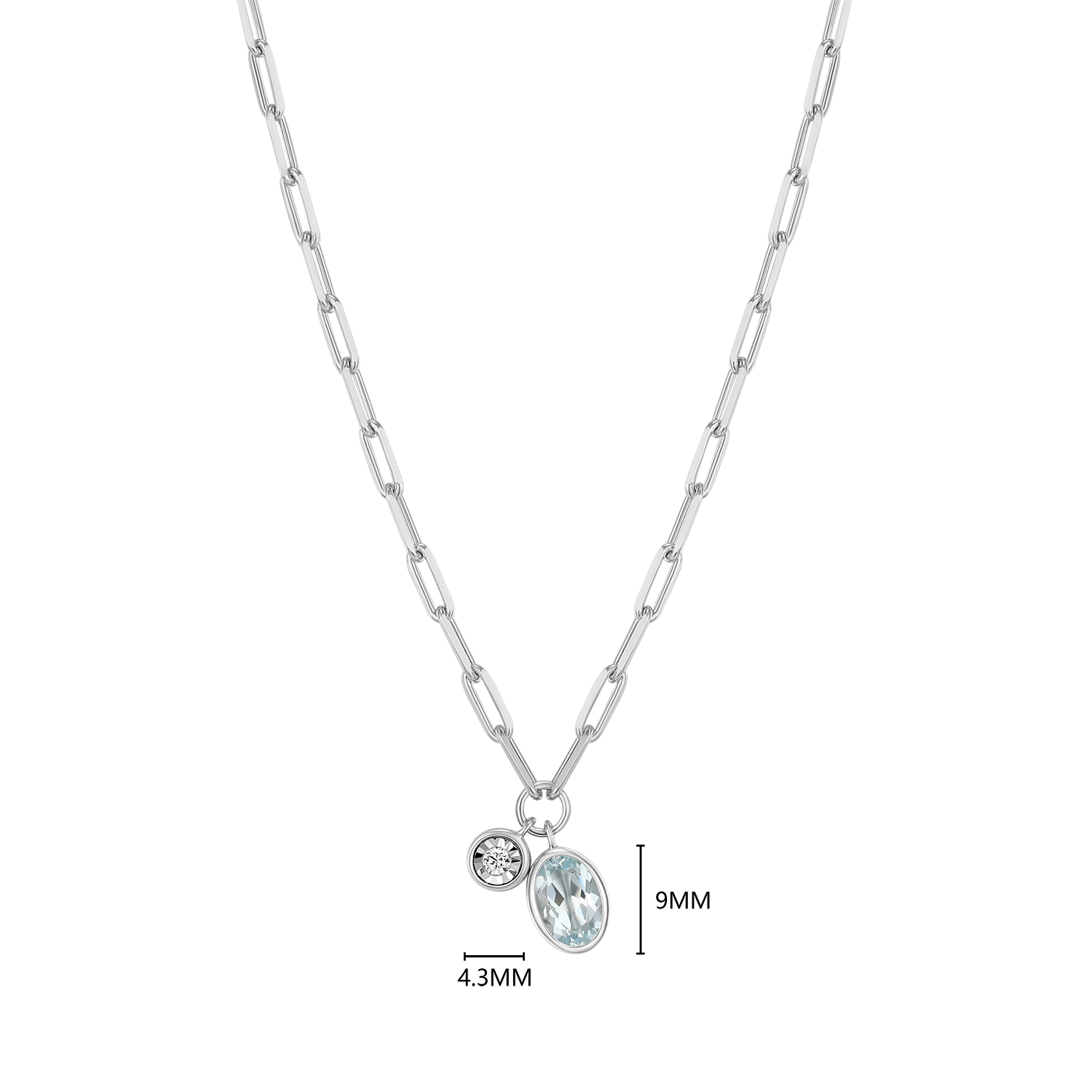 March Birthstone Genuine Aquamarine & Lab-Created Diamond Mini Paperclip Necklace in Rhodium-Plated Sterling Silver | M by Monte Luna