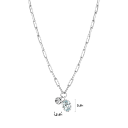 March Birthstone Genuine Aquamarine & Lab-Created Diamond Mini Paperclip Necklace in Rhodium-Plated Sterling Silver | M by Monte Luna