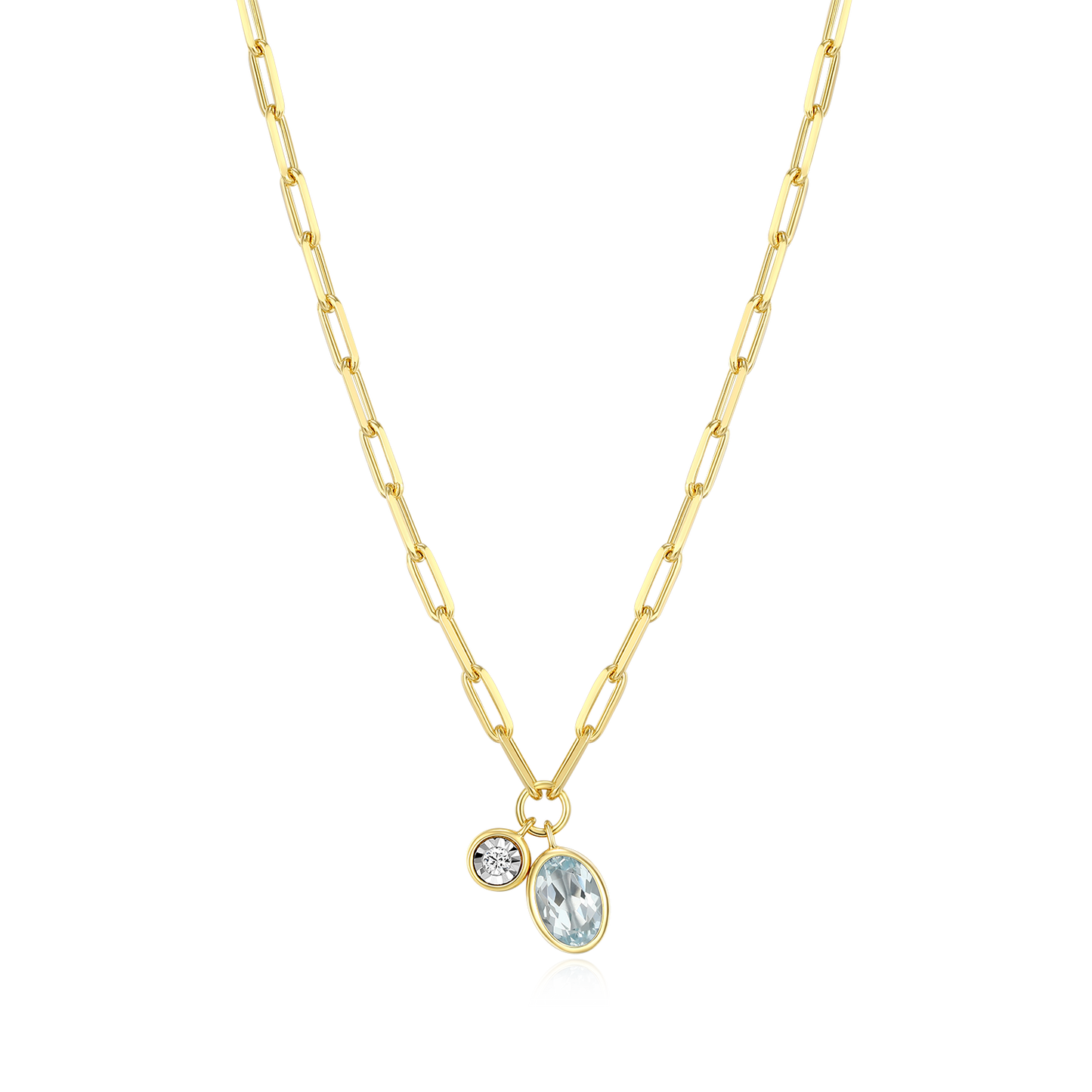 March Birthstone Genuine Aquamarine & Lab-Created Diamond Mini Paperclip Necklace in 14K Yellow Gold-Plated Sterling Silver | M by Monte Luna