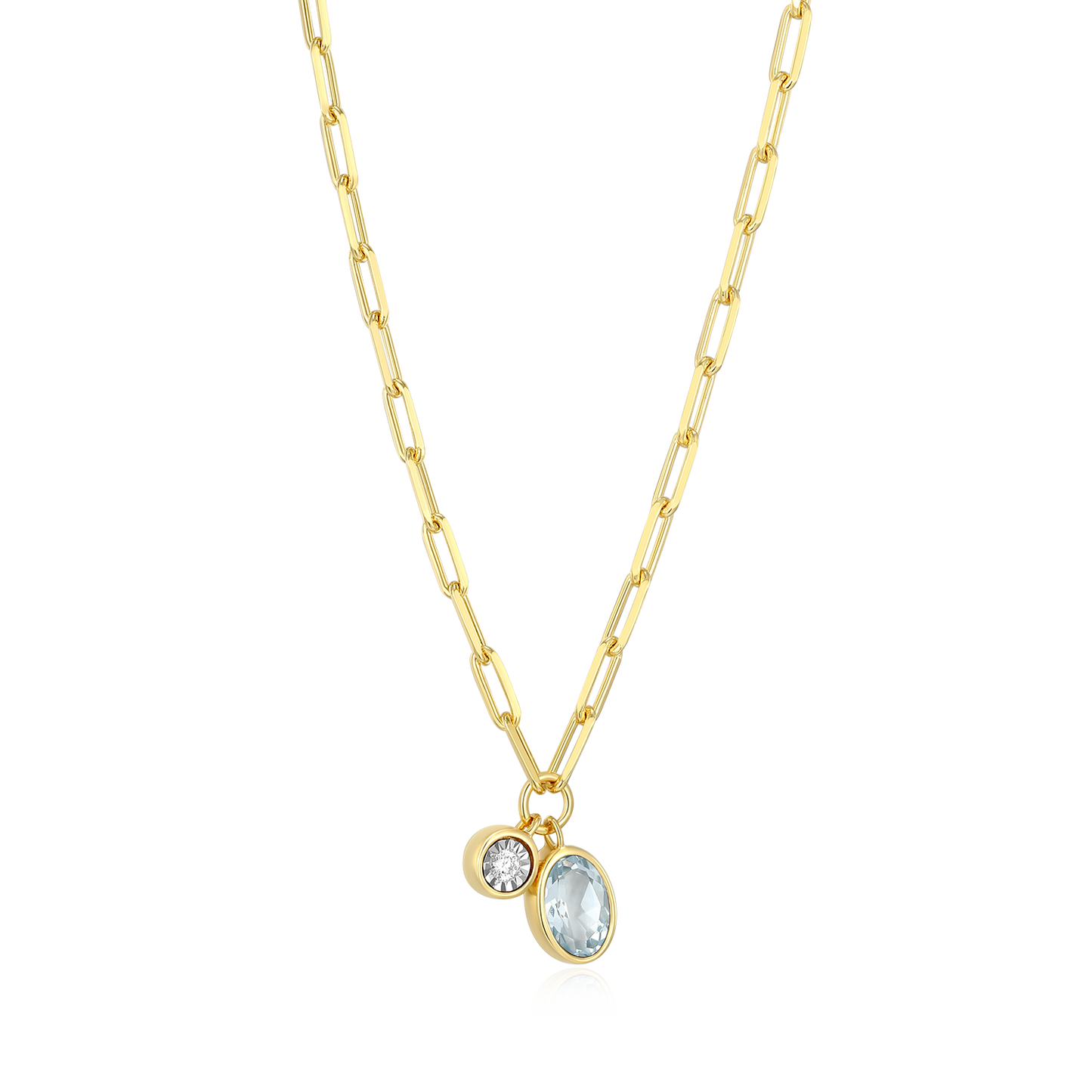 March Birthstone Genuine Aquamarine & Lab-Created Diamond Mini Paperclip Necklace in 14K Yellow Gold-Plated Sterling Silver | M by Monte Luna