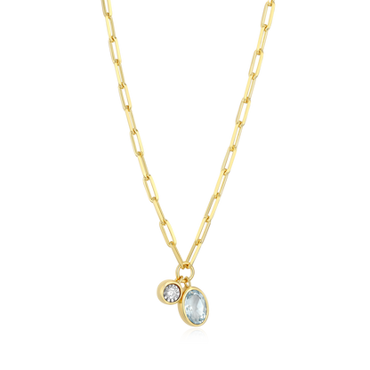 March Birthstone Genuine Aquamarine & Lab-Created Diamond Mini Paperclip Necklace in 14K Yellow Gold-Plated Sterling Silver | M by Monte Luna