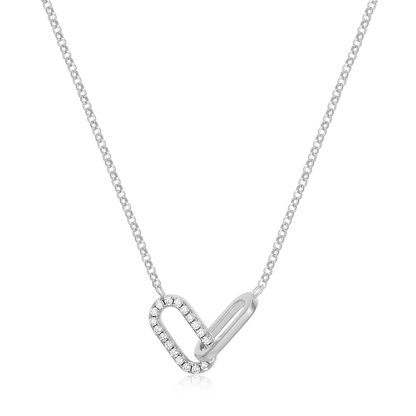 Twin Paperclip Pendant Lab-Created Diamond Bolo Necklace in Rhodium-Plated Sterling Silver | M by Monte Luna