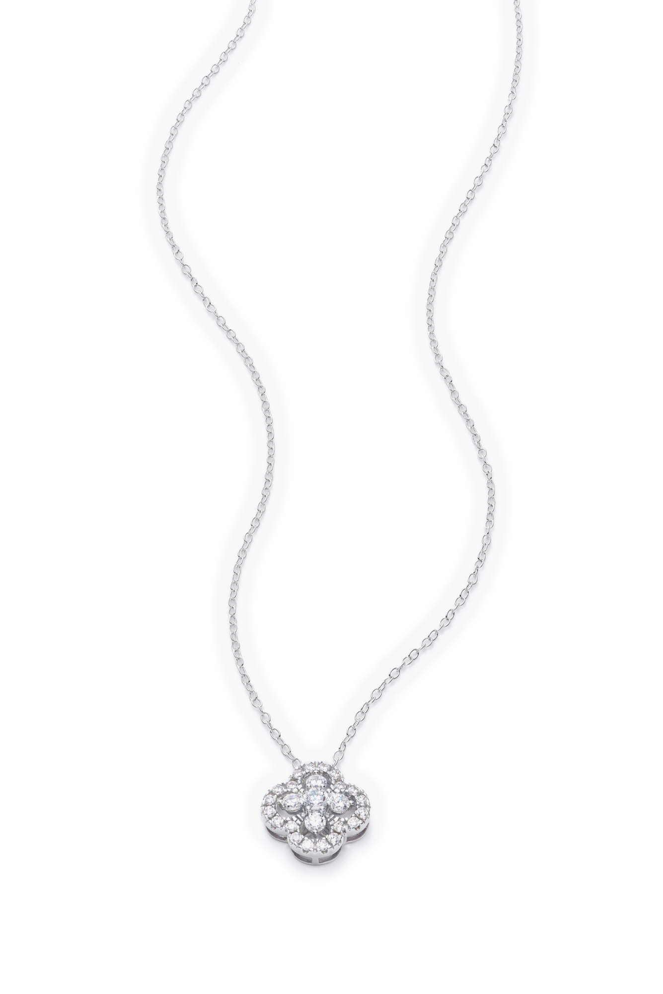 Full Stone Clover Statement Necklace in 14k White Gold