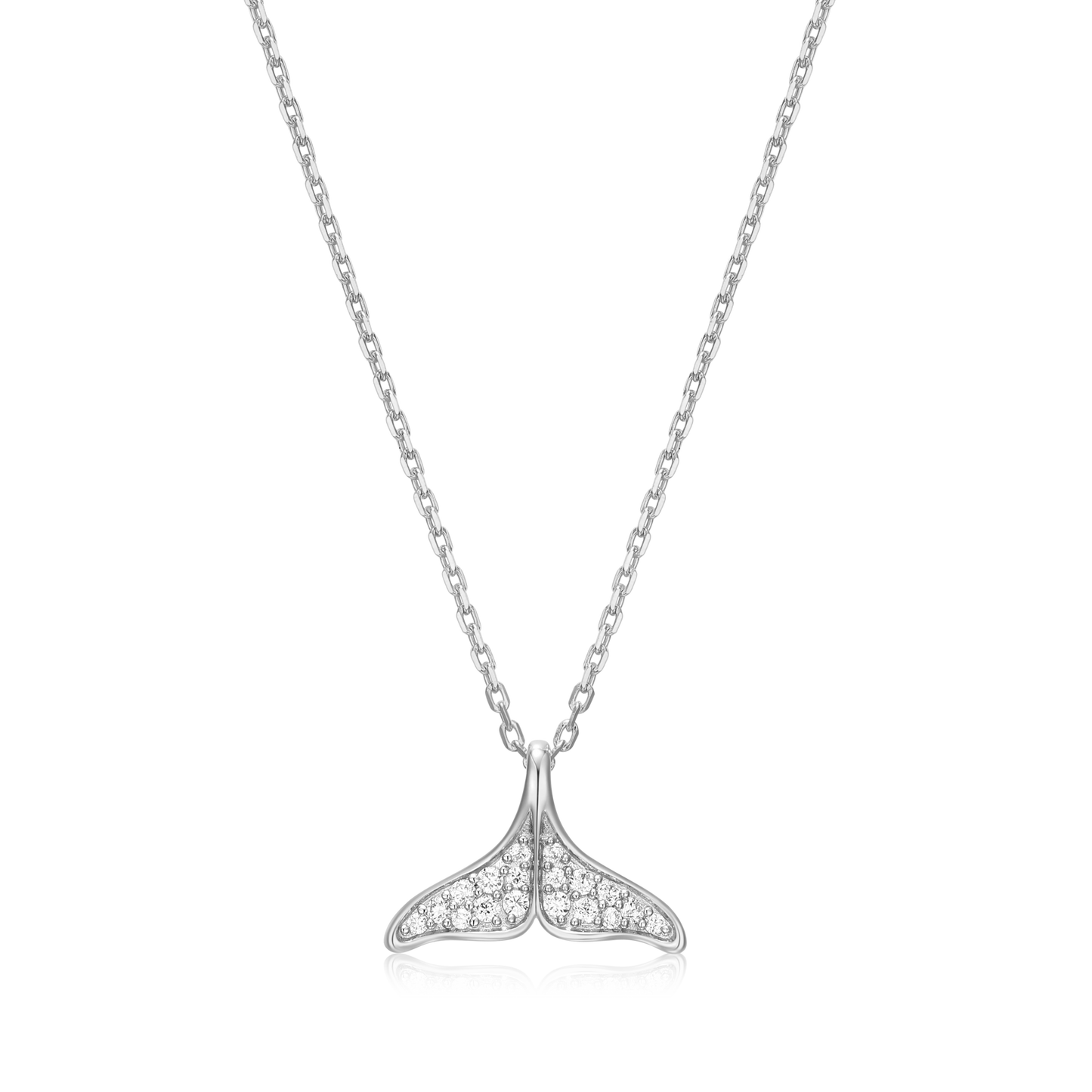 Whale Tail Pendant Necklace in Rhodium Plated Sterling Silver