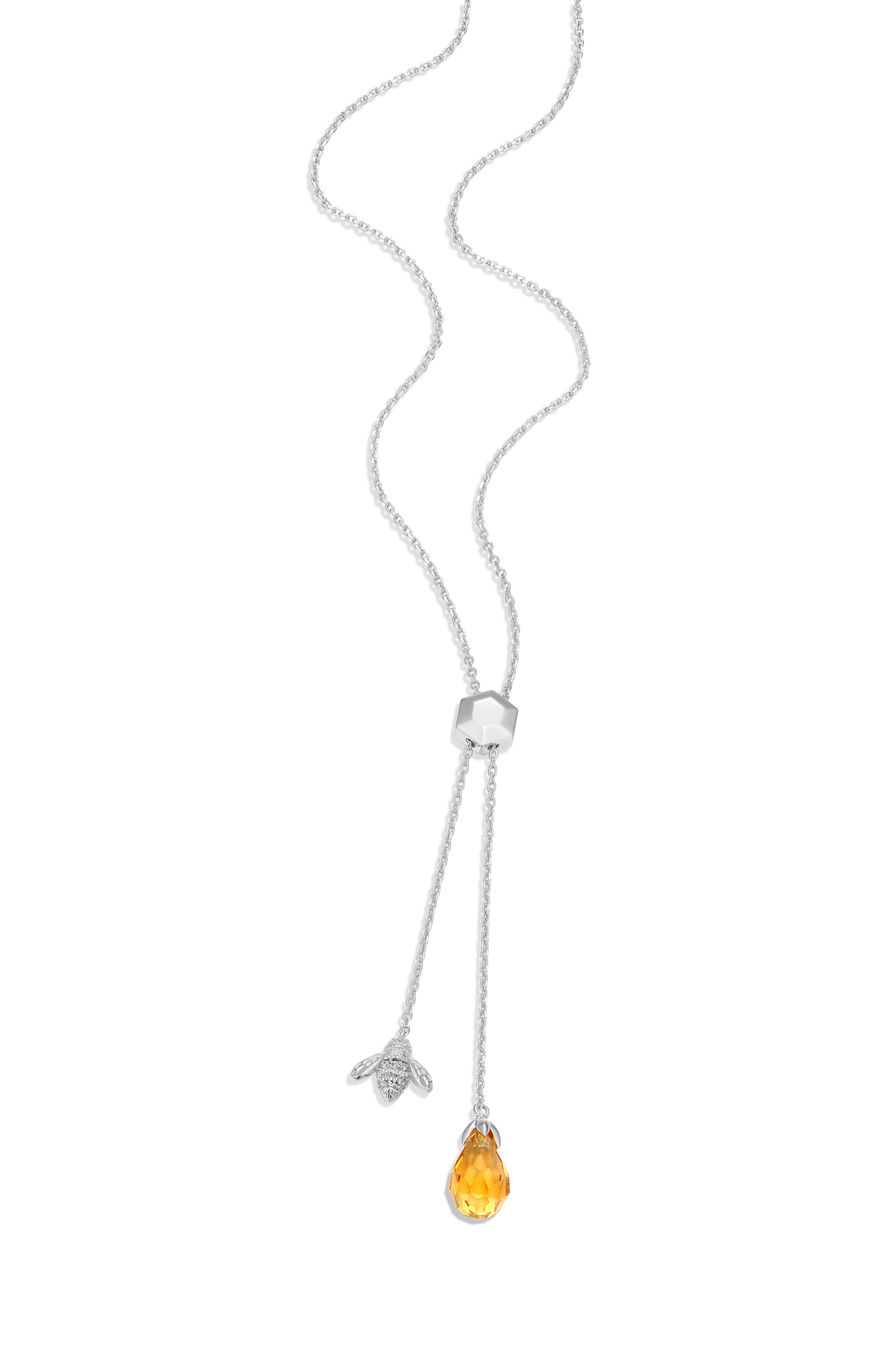 Two Drop Y-Necklace in Rhodium Plated Sterling Silver