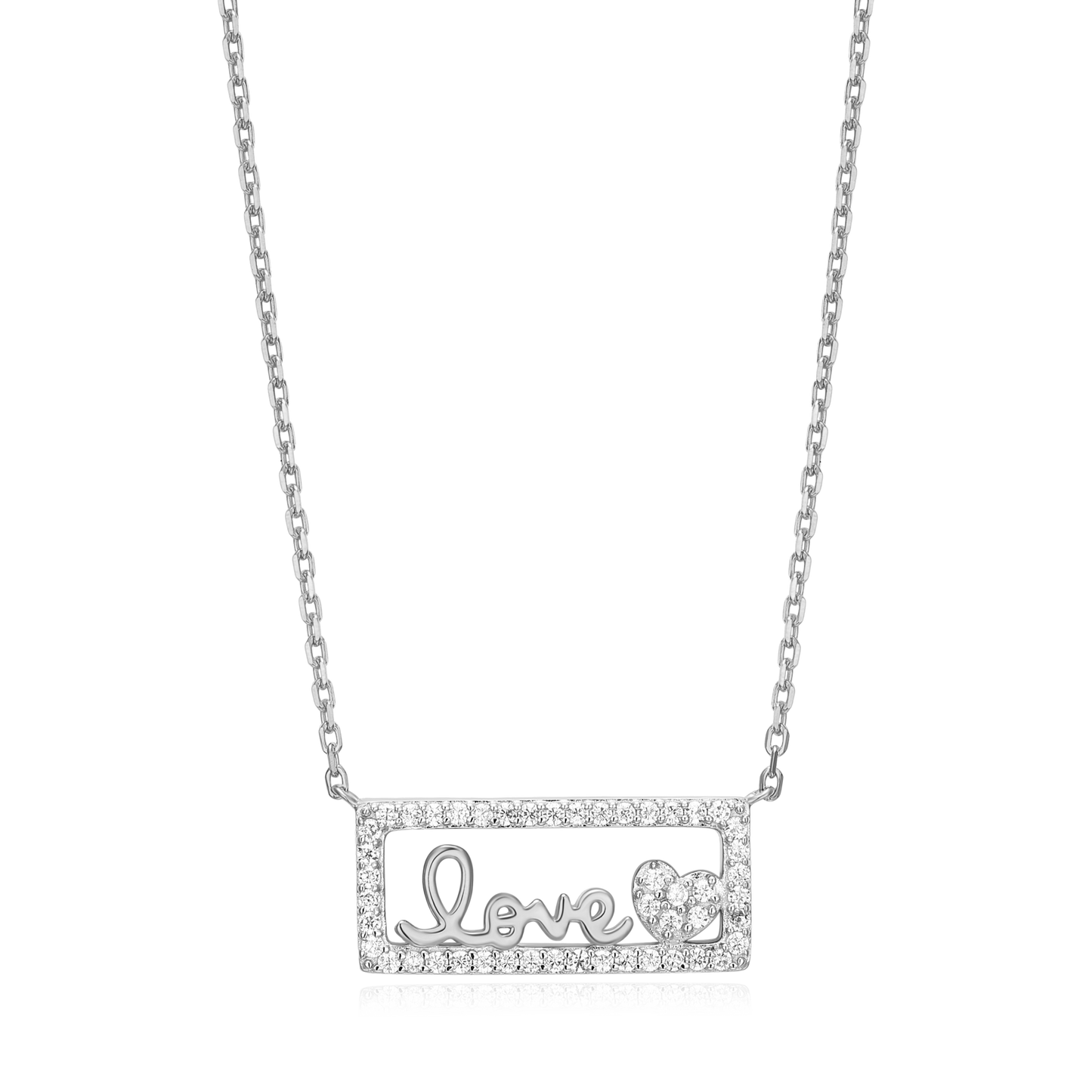 Framed Love Necklace in Rhodium Plated Sterling Silver