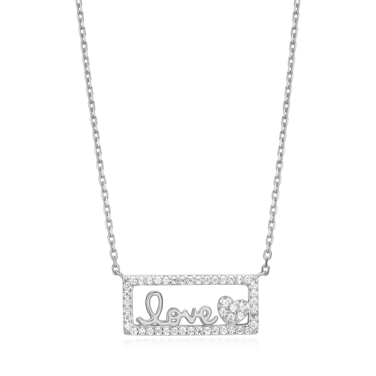 Framed Love Necklace in Rhodium Plated Sterling Silver