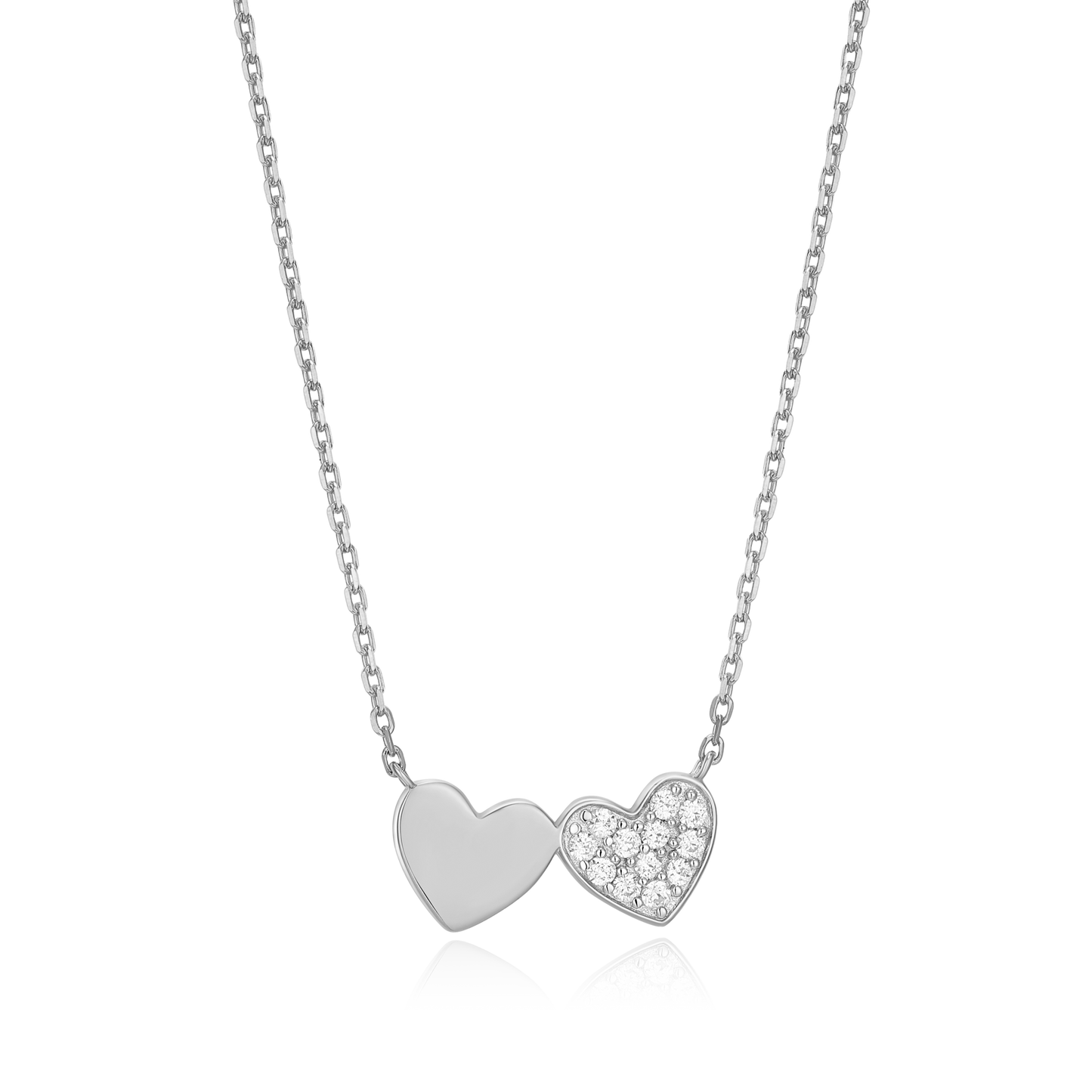 Twin Heart Necklace in Rhodium Plated Sterling Silver