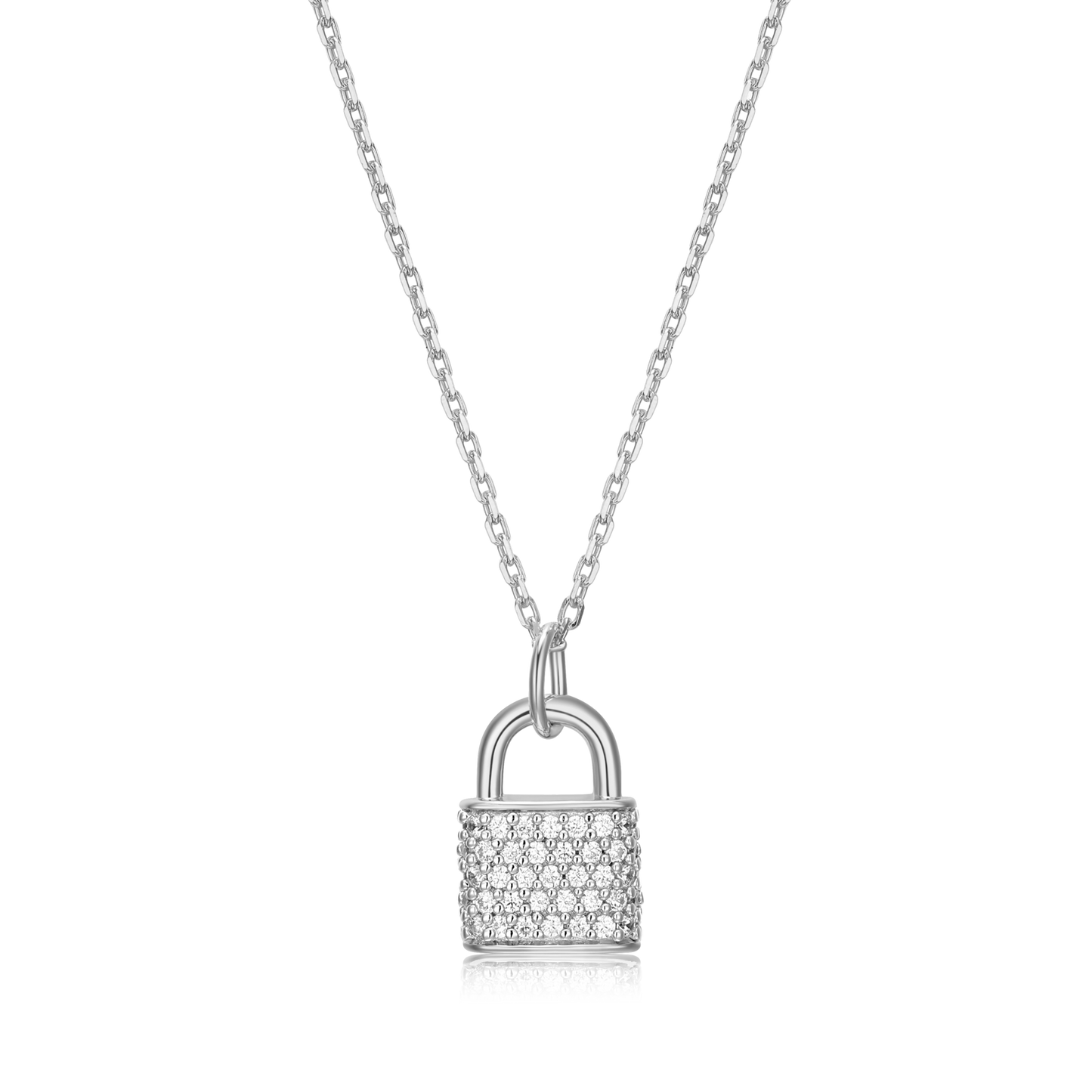 Lock Pendant Necklace in Rhodium Plated Sterling Silver