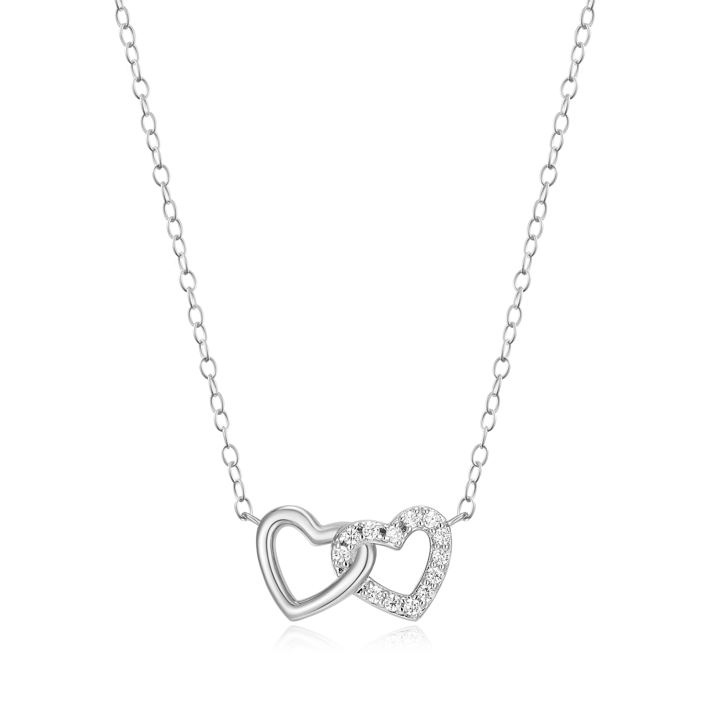 Open Twin Heart Necklace in Rhodium Plated Sterling Silver