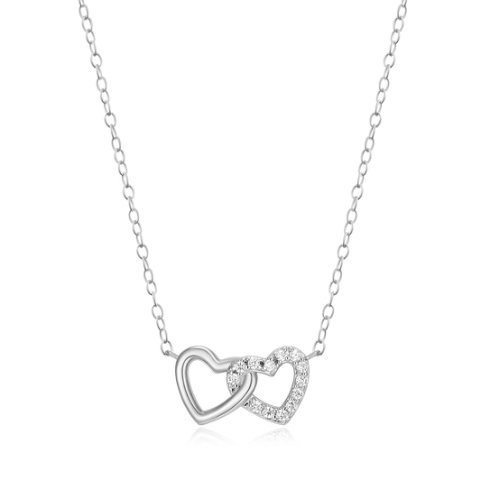 Open Twin Heart Necklace in Rhodium Plated Sterling Silver