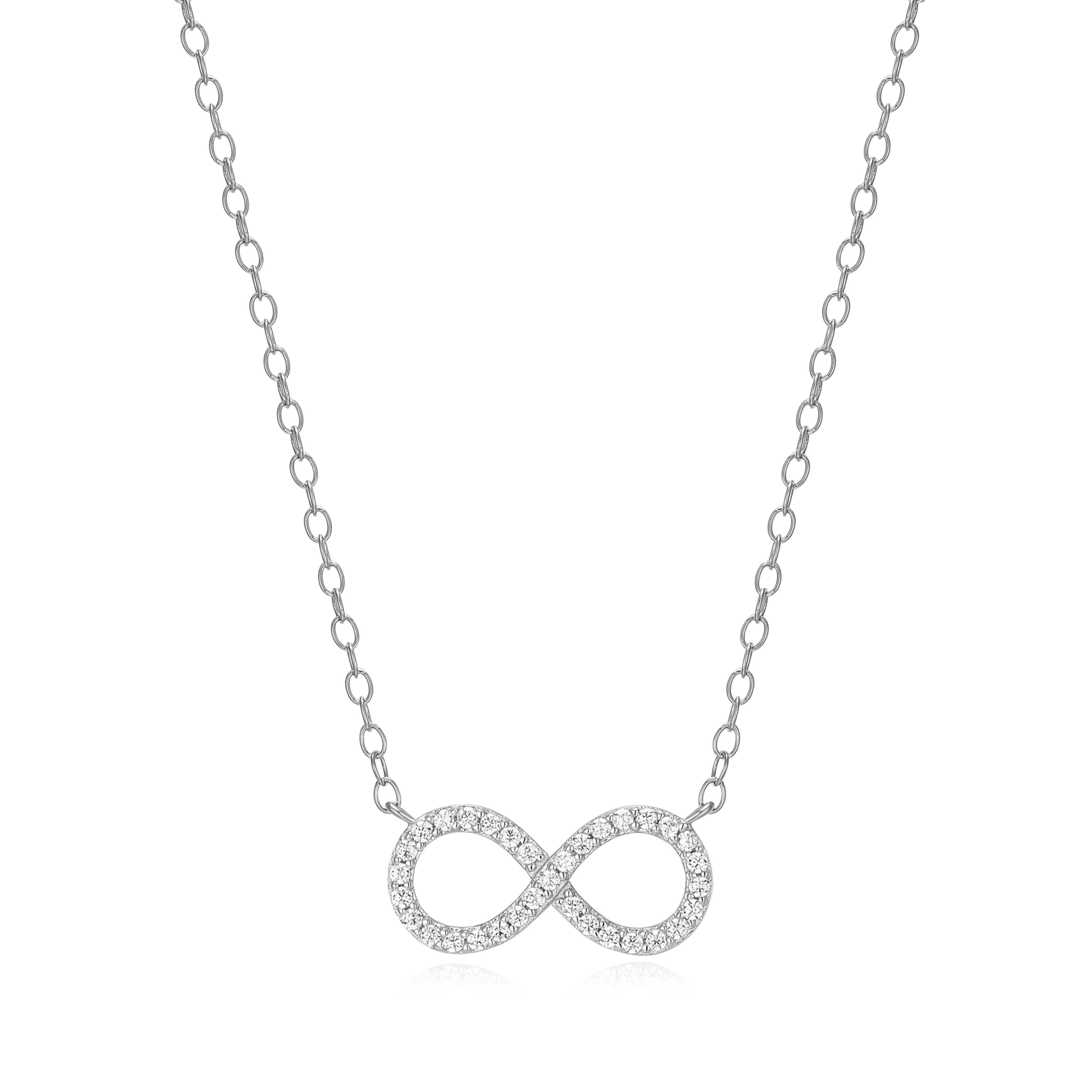 Infinity Statement Necklace in Rhodium Plated Sterling Silver