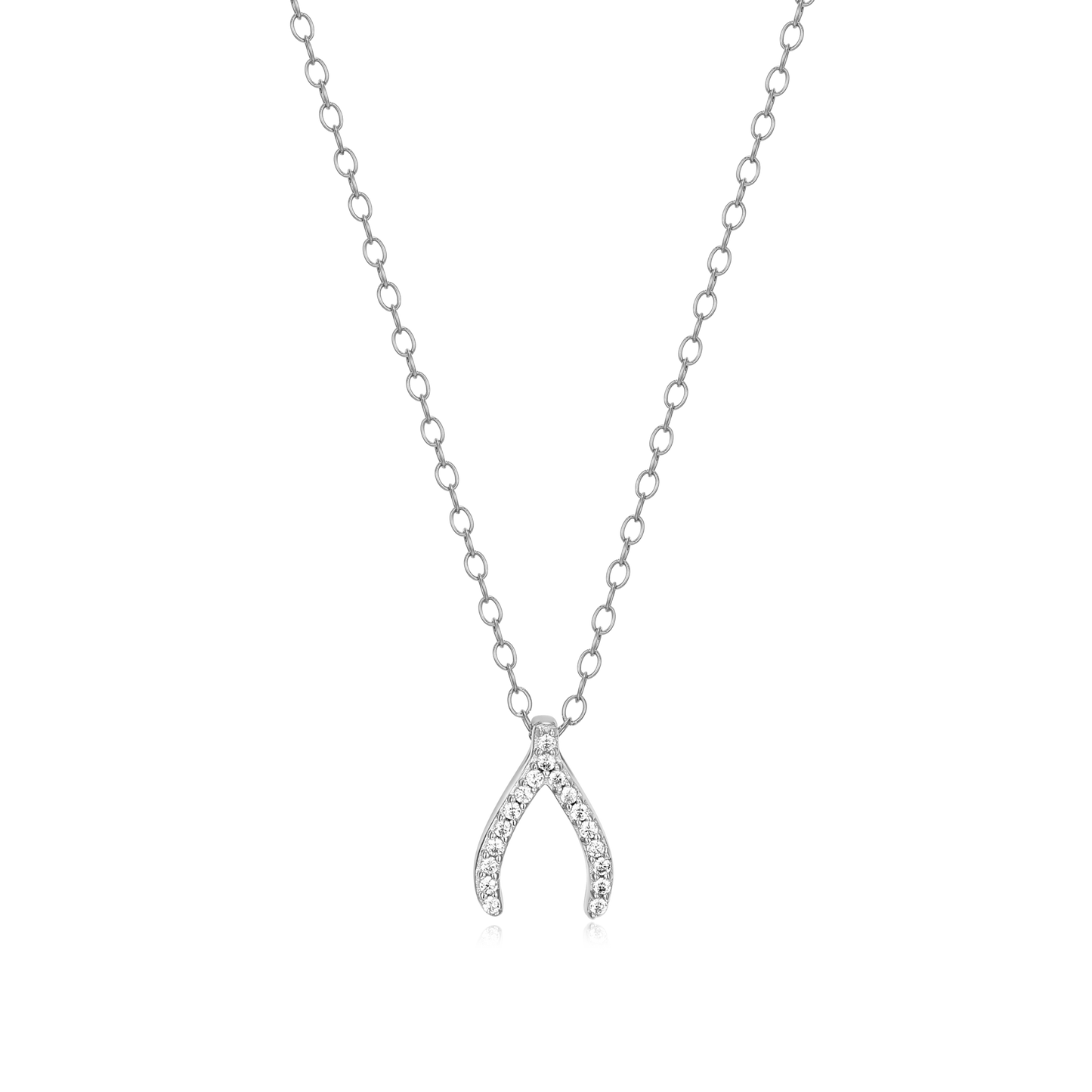 Wishbone Pendant Necklace in Rhodium Plated Sterling Silver