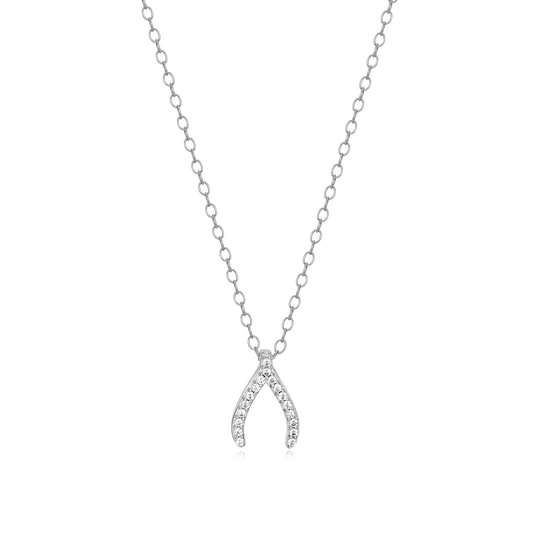 Wishbone Pendant Necklace in Rhodium Plated Sterling Silver