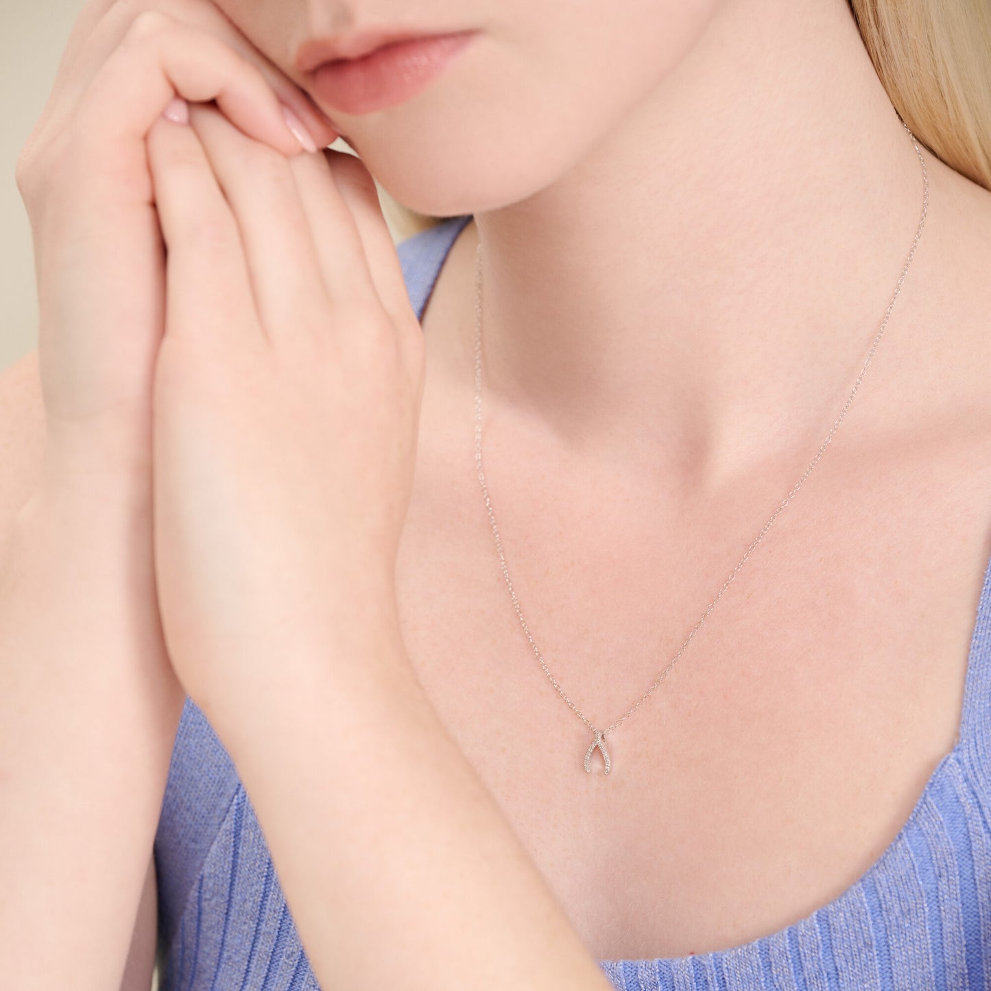 Wishbone Pendant Necklace in Rhodium Plated Sterling Silver