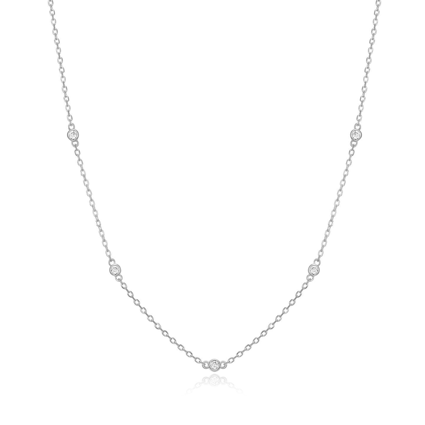 Bezel Station Necklace in Rhodium Plated Sterling Silver