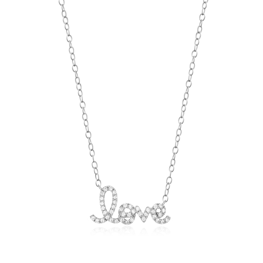 Love Statement Necklace in Rhodium Plated Sterling Silver