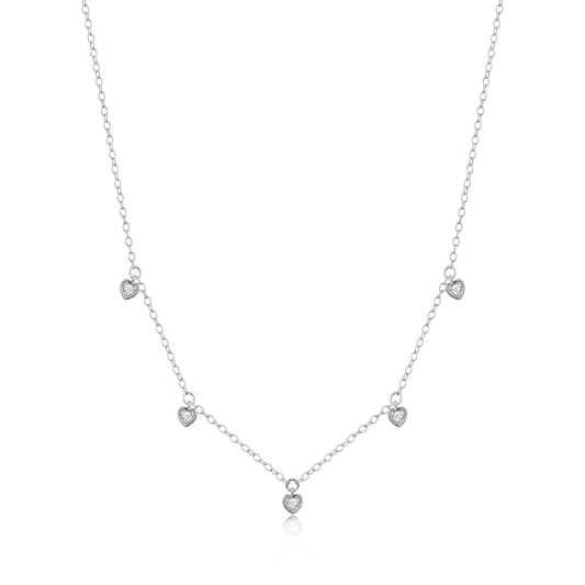 Dangling Hearts Necklace in Rhodium Plated Sterling Silver