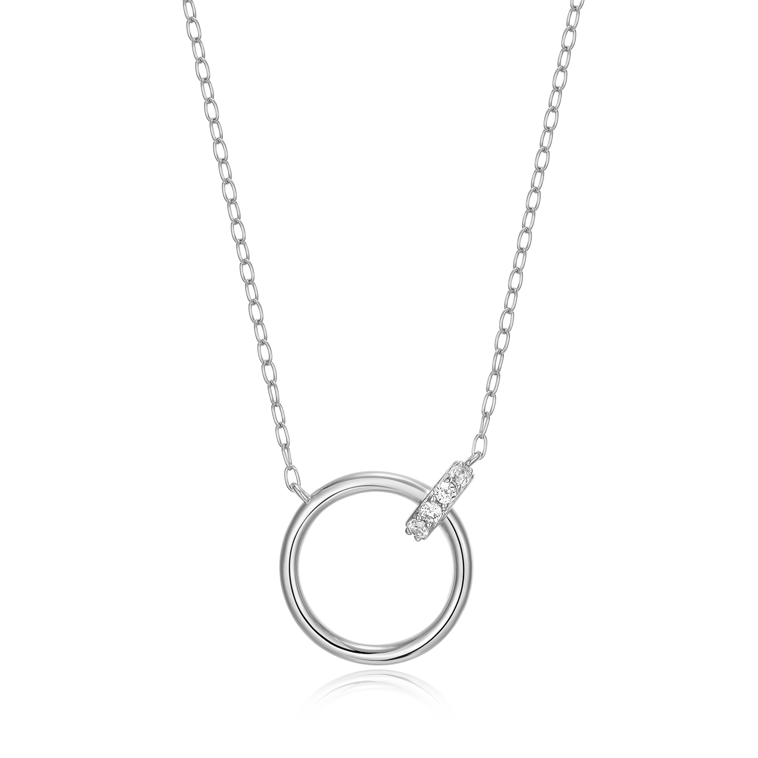 Open Circle Link Lab-Created Diamond Necklace in Rhodium-Plated Sterling Silver