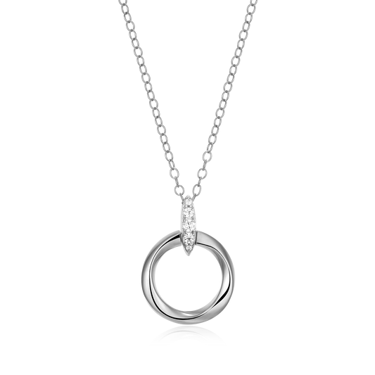 Knife Edge Circle Link Lab-Created Diamond Pendant Necklace in Rhodium-Plated Sterling Silver