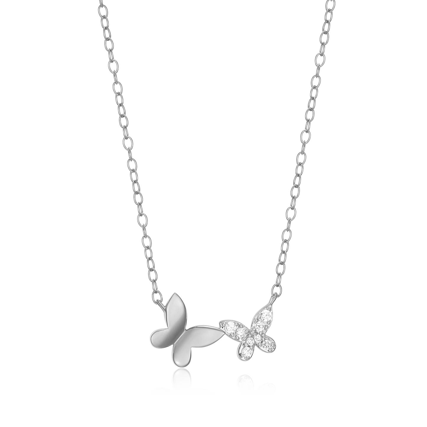 Twin Butterfly Lab-Created Diamond Necklace in Rhodium-Plated Sterling Silver