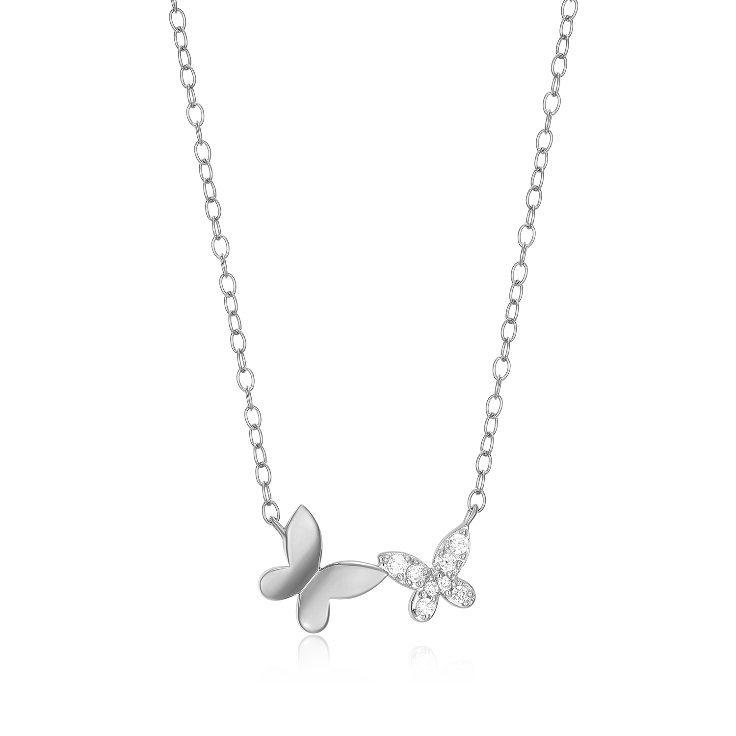 Twin Butterfly Lab-Created Diamond Necklace in Rhodium-Plated Sterling Silver