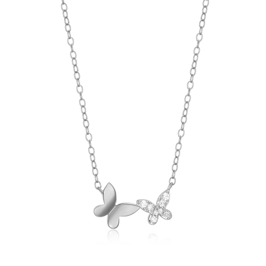 Twin Butterfly Lab-Created Diamond Necklace in Rhodium-Plated Sterling Silver