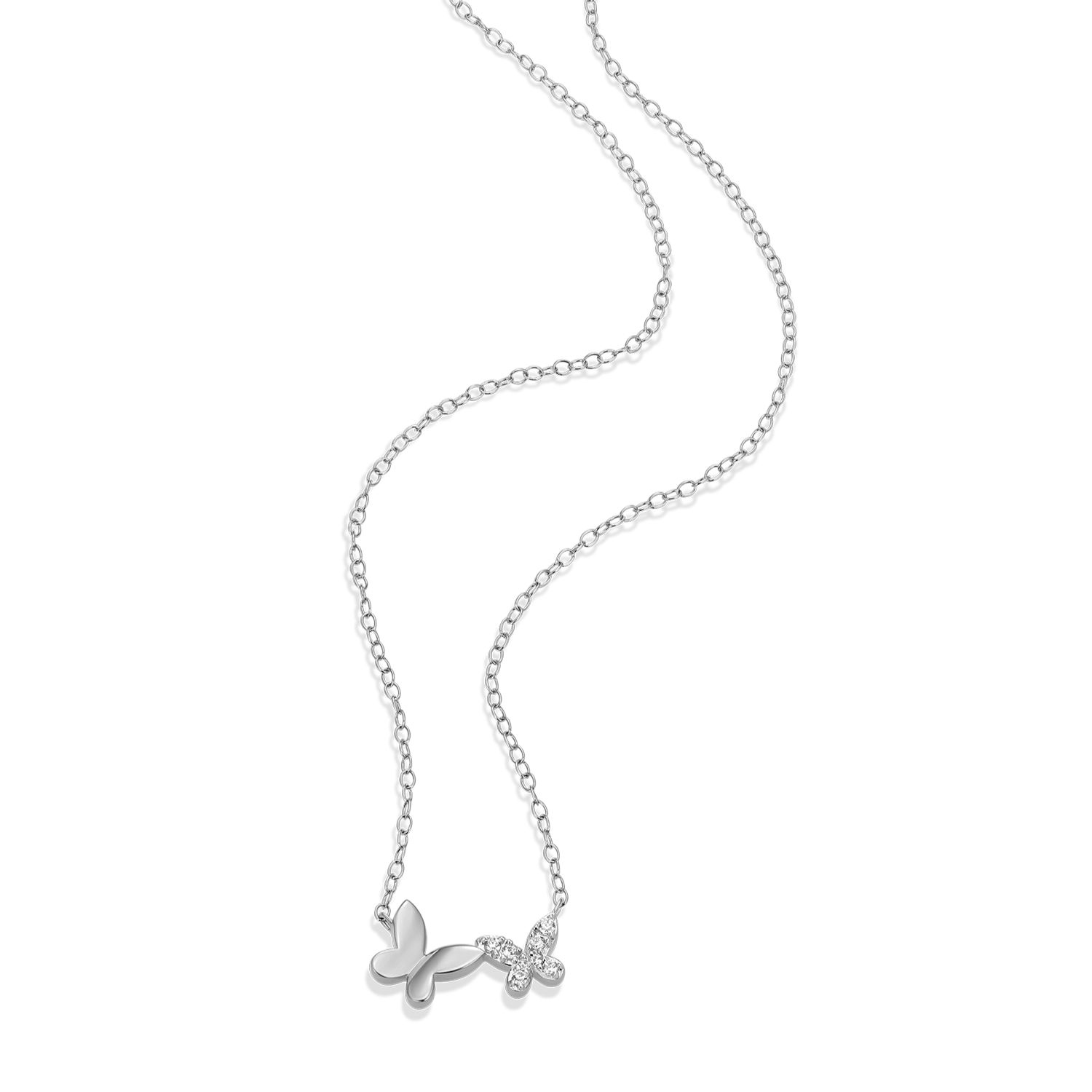 Twin Butterfly Lab-Created Diamond Necklace in Rhodium-Plated Sterling Silver