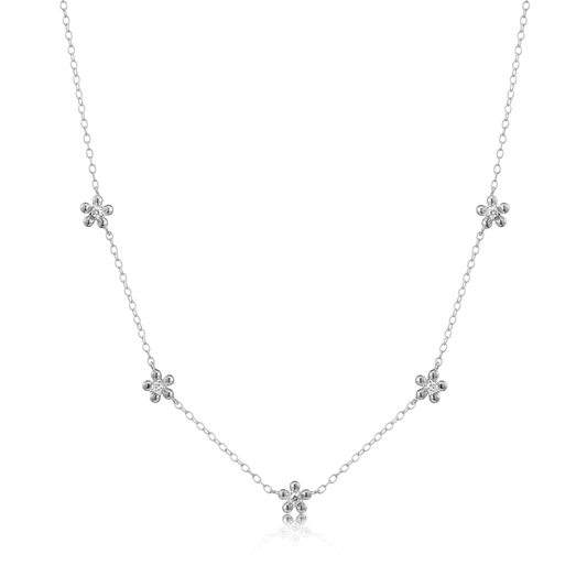 Flower Station Necklace in Rhodium Plated Sterling Silver