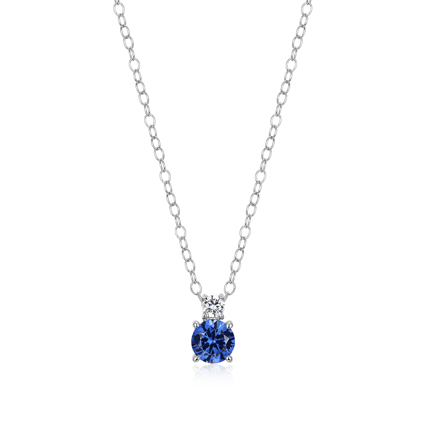 Lab-Created Sapphire & Diamond Pendant Necklace in Rhodium-Plated Sterling Silver