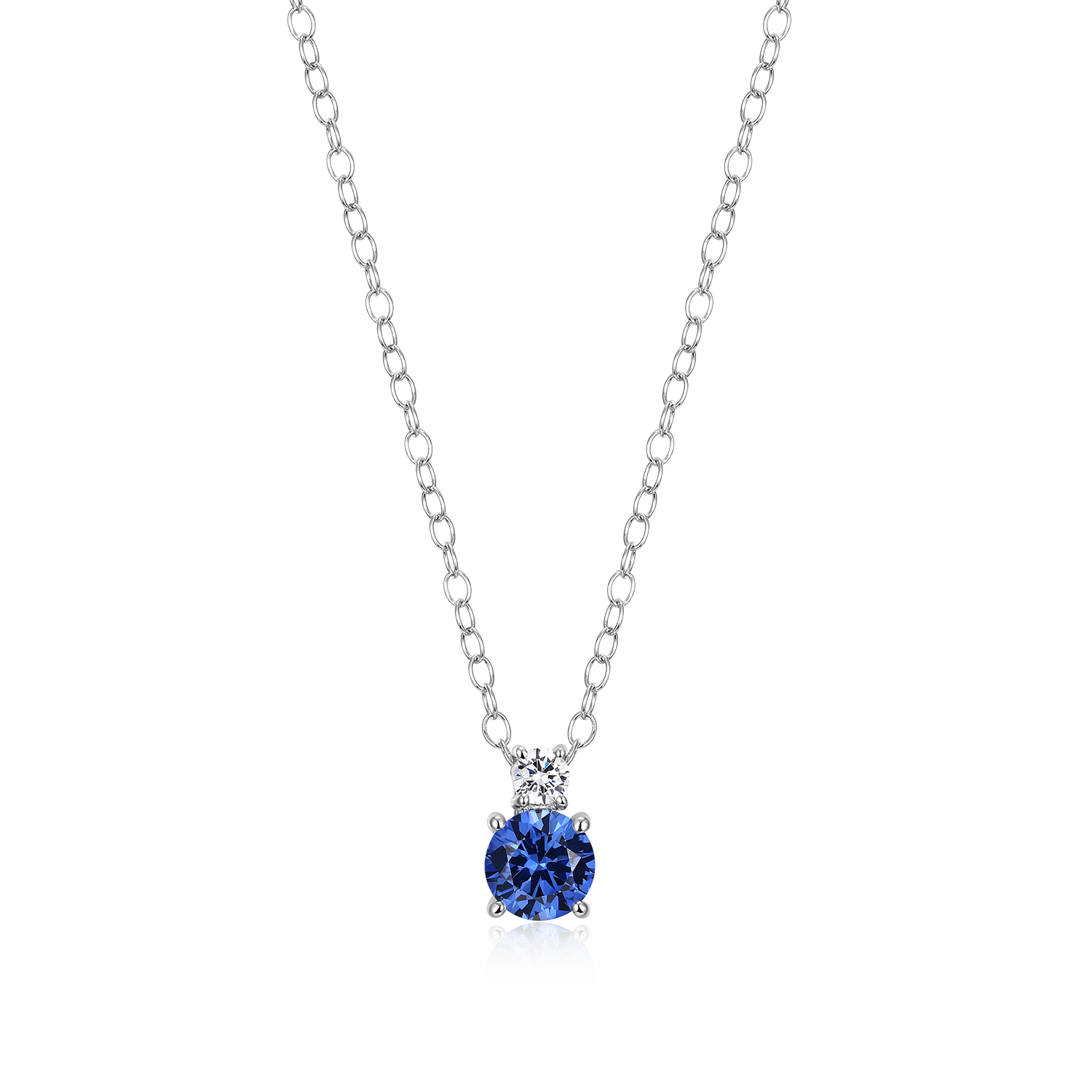 Lab-Created Sapphire & Diamond Pendant Necklace in Rhodium-Plated Sterling Silver