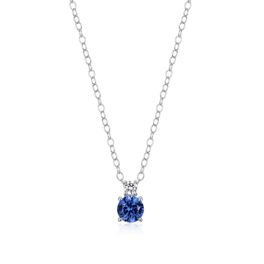 Lab-Created Sapphire & Diamond Pendant Necklace in Rhodium-Plated Sterling Silver