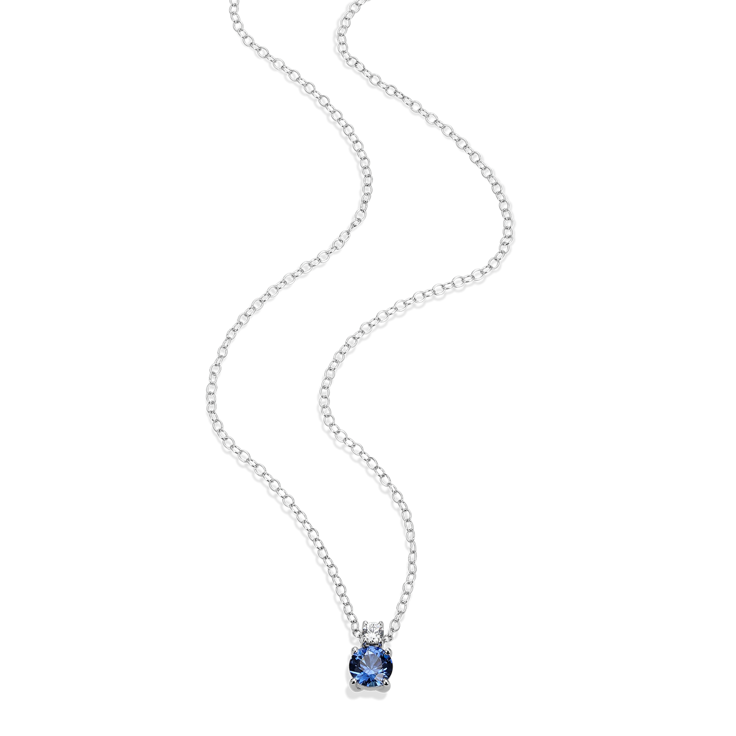 Lab-Created Sapphire & Diamond Pendant Necklace in Rhodium-Plated Sterling Silver