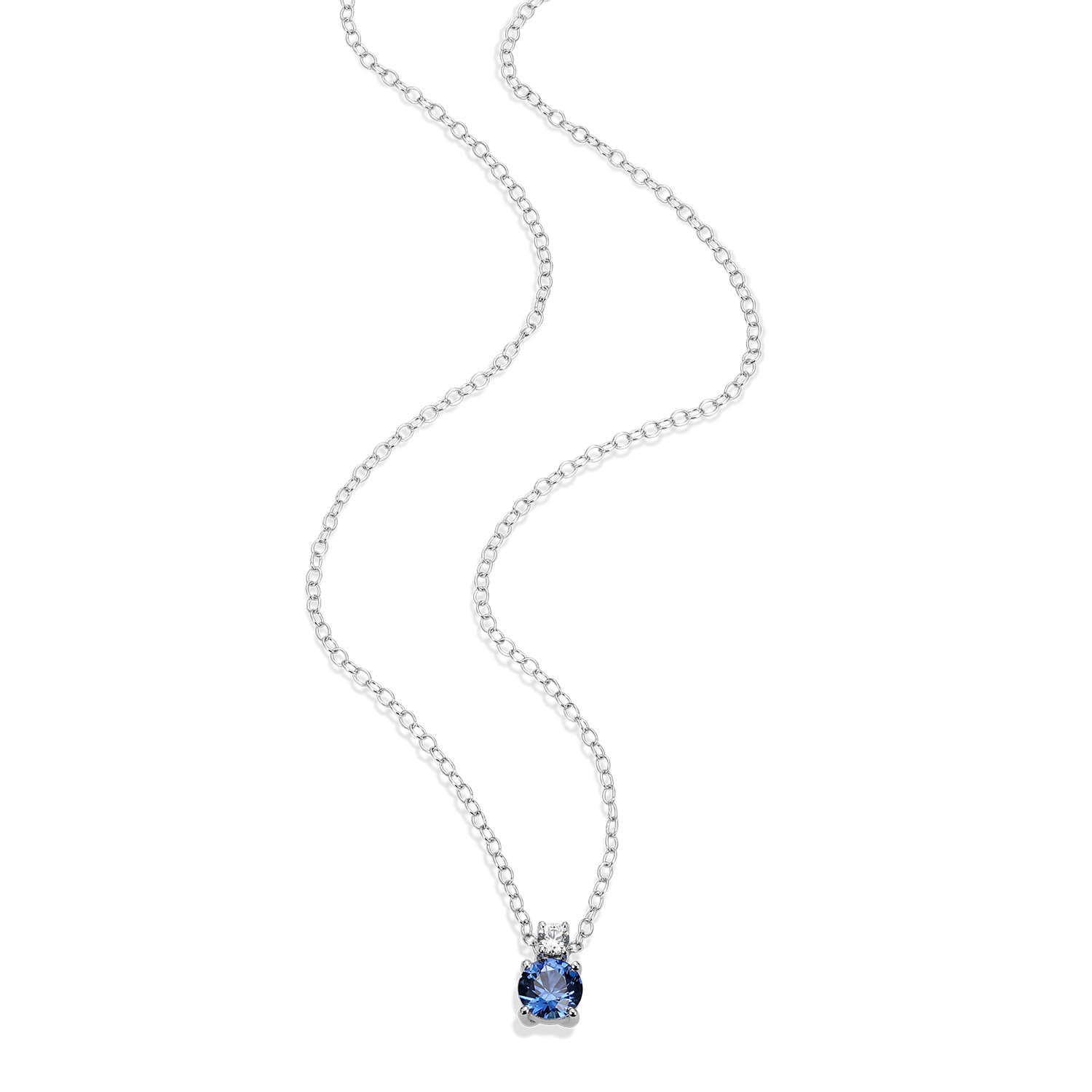 Lab-Created Sapphire & Diamond Pendant Necklace in Rhodium-Plated Sterling Silver