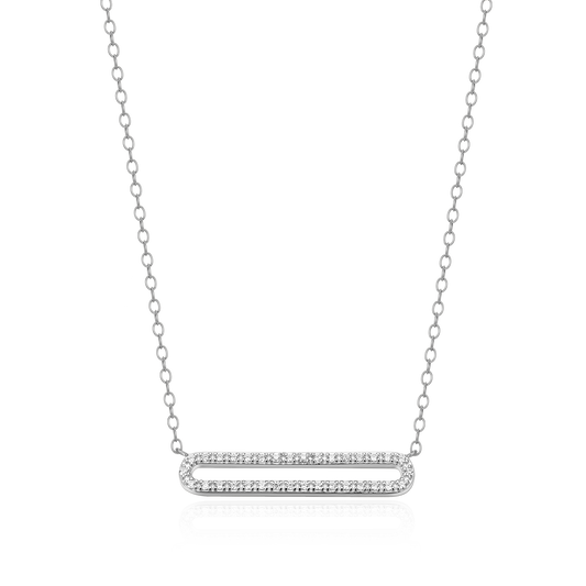 Paperclip Charm Necklace in Rhodium Plated Sterling Silver