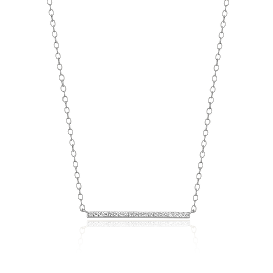 Pave Bar Necklace in Rhodium Plated Sterling Silver