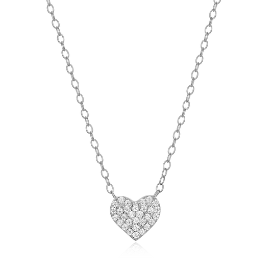 Pave Heart Necklace in Rhodium Plated Sterling Silver