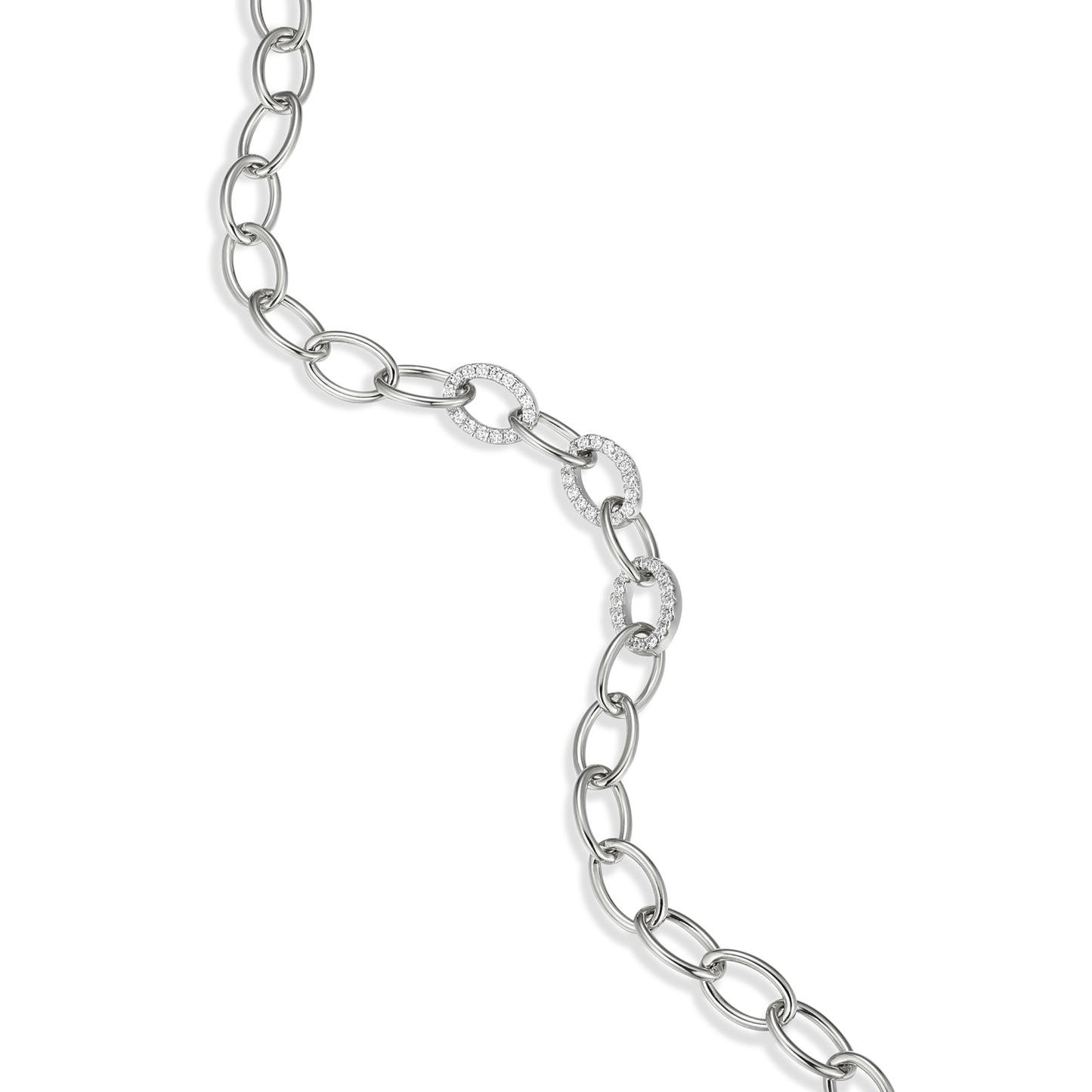 Pave Oval Link Bracelet in Rhodium Plated Sterling Silver