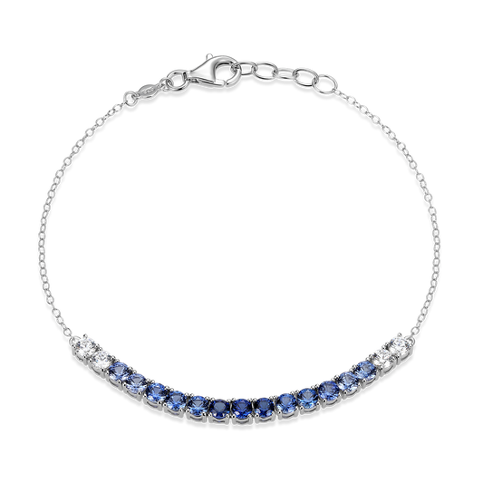 Ombre Line Lab-Created Sapphire & Diamond Bolo Bracelet in Rhodium-Plated Sterling Silver