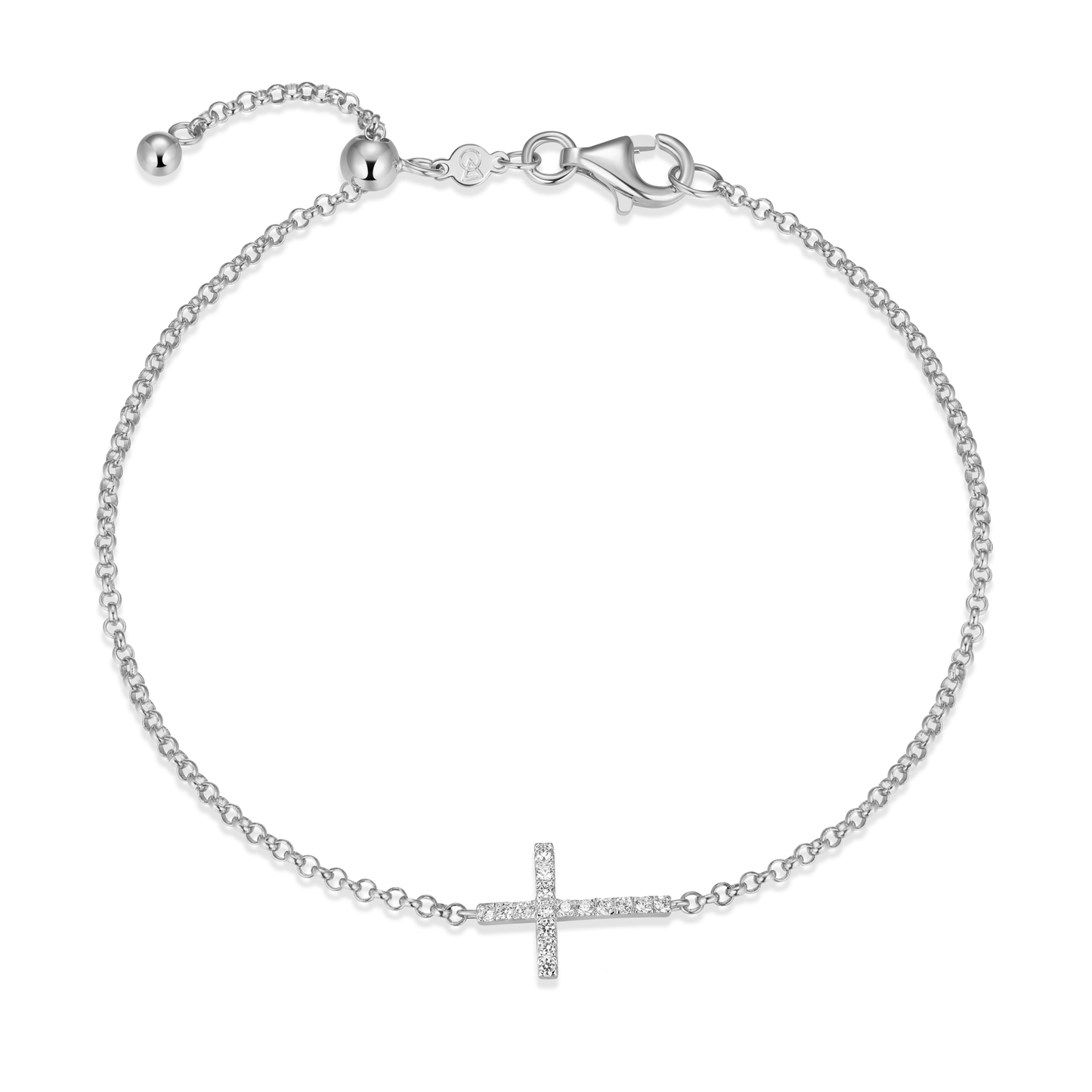 Cross Bolo Bracelet in Rhodium Plated Sterling Silver