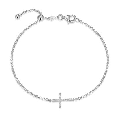 Cross Bolo Bracelet in Rhodium Plated Sterling Silver | M by Monte Luna